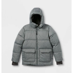 All In Motion Boys Girls Short Puffer Jacket Large 12/14 Gray Extendable…